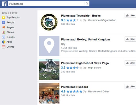 Facebook search example