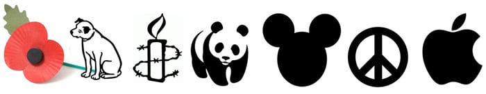 Famous logos and symbols including Amnesty, CND, Apple, Disney and WWF