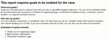 No goals enabled in Google Analytics