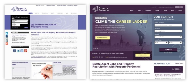 The old Property Personnel (left) vs the new Property Personnel (right). As you can see - we’ve made much more of the search facility which has benefited the website greatly.