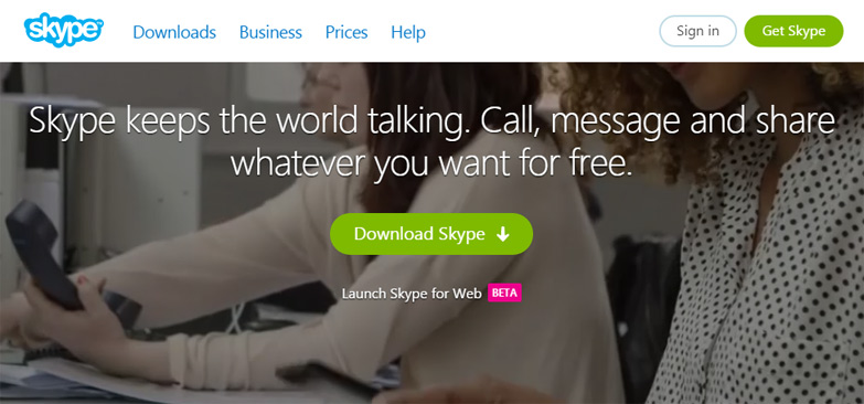 Skype landing page with video