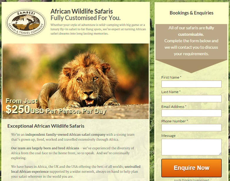 Zambezi landing page