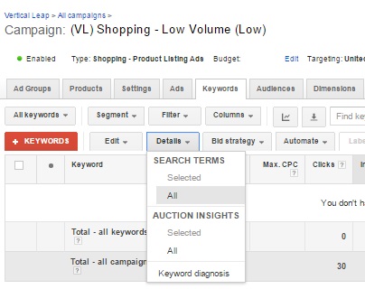 Keyword data in AdWords