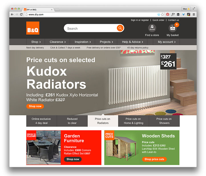 B&Q home page