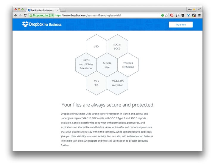 Dropbox lower homepage section