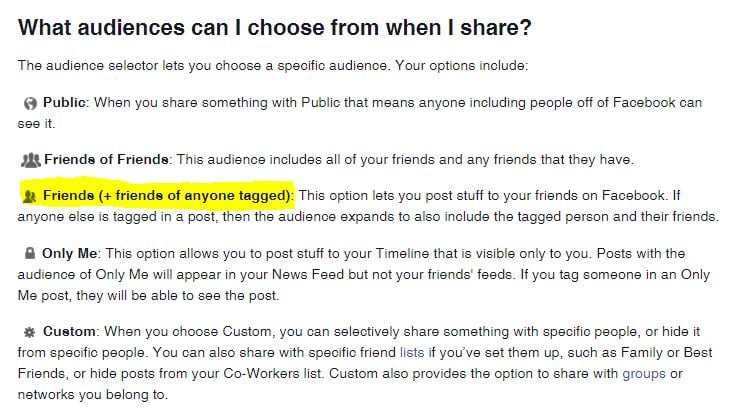 Facebook audience sharing options