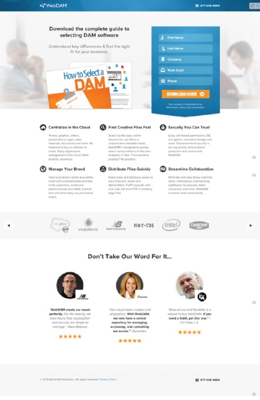 Landing page design example