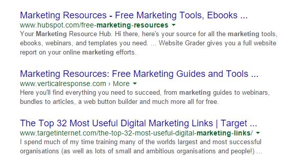 SERP result marketing resources