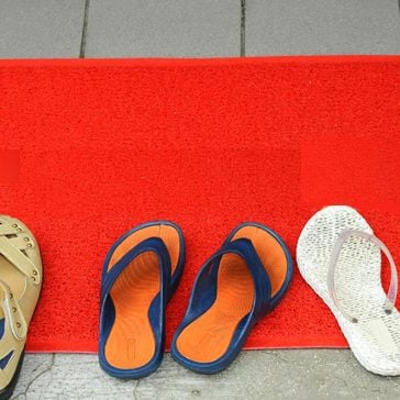 Conceptual image of peoples shoes outside a door reflecting website visits