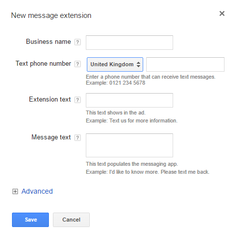 Click to message extension set up screen