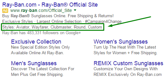 Structured snippets for text ads