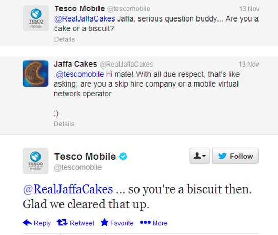 Tesco Mobile and Jaffa Cakes chat