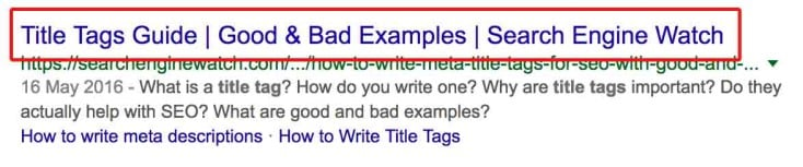 Google search result with title tag highlighted