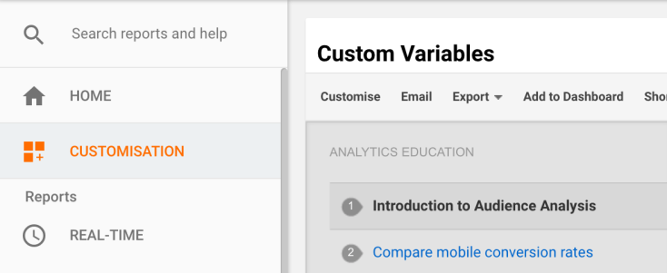 Customisation for travel UX improvements in Google Analytics