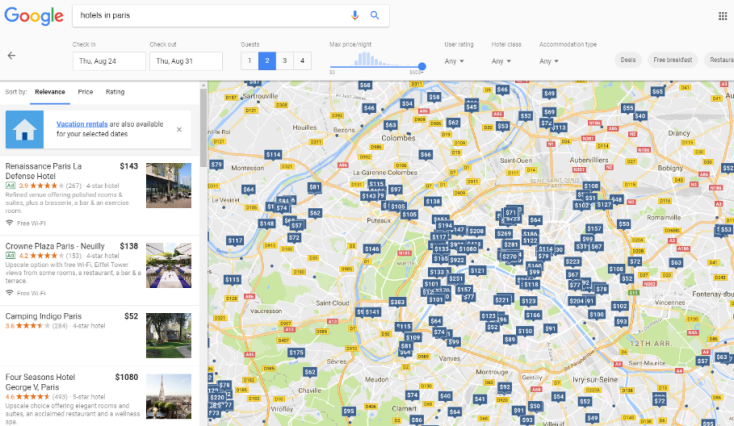 Google hotel search