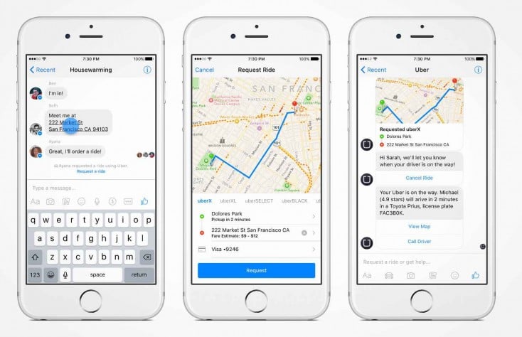 Uber chatbot on Facebook Messenger