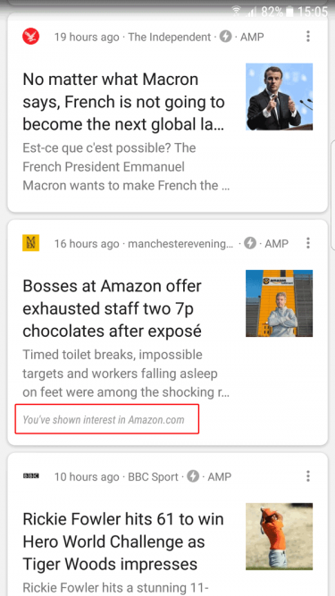 Google Now surfacing content based on previous interests