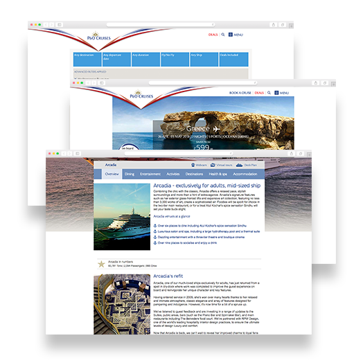 Various pages of the P&O website which were subject to SEO optimization by Portsmouth agency Vertical Leap