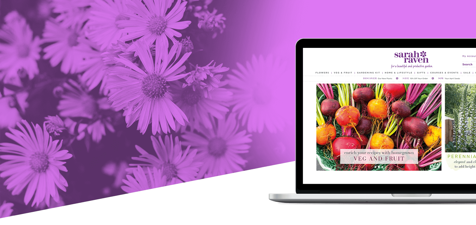 The homepage of the Sarah Raven e-commerce website