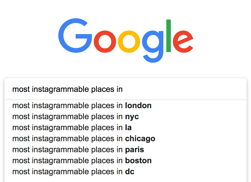 Google Suggest for instagrammable places