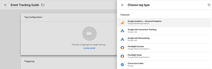 Choose tag type in Google Tag Manager