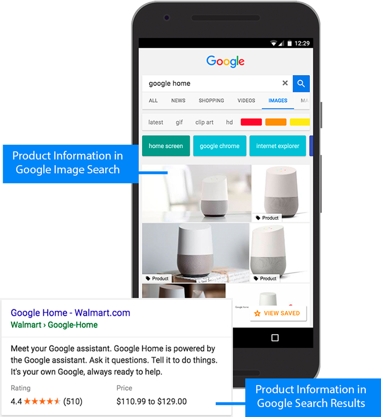 Google home images using structured data to show product info in search results