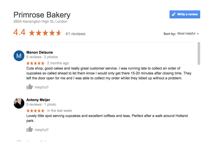 Reviews of a bakery