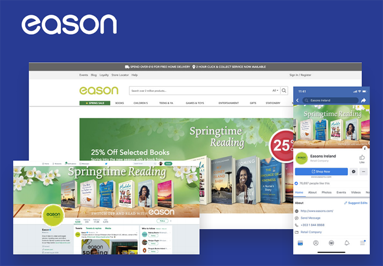 Screen shots from eason website and social media channels showing content