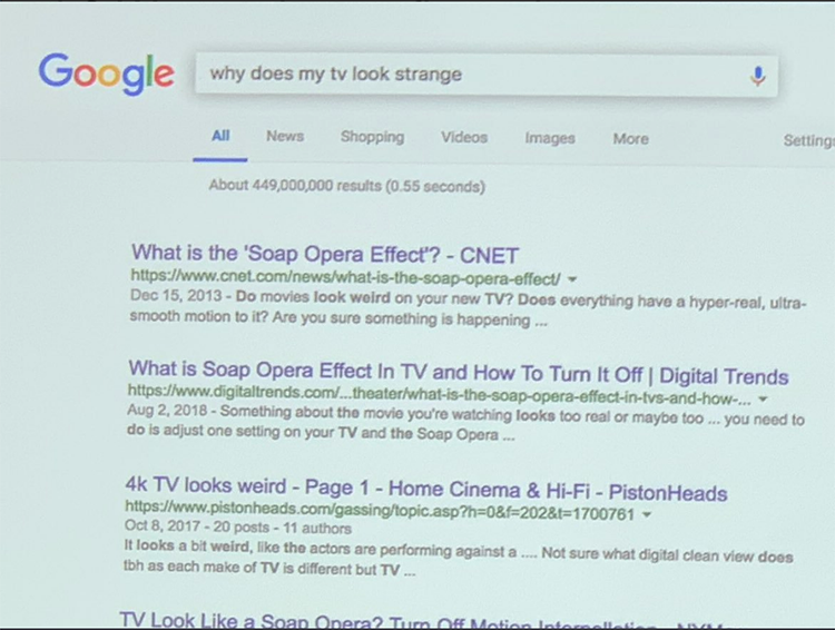 screen shot of someone searching for 'why does my tv look strange'