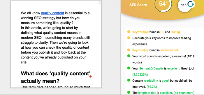 screenshot of contentseochecker.com