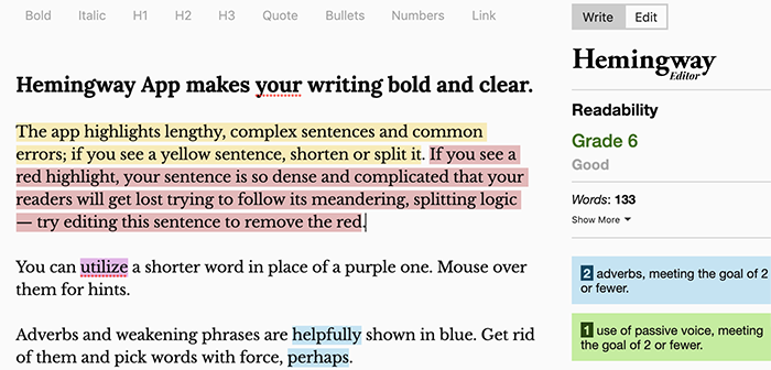Example of Hemmingway text tool