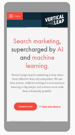Vertical Leap website on mobile