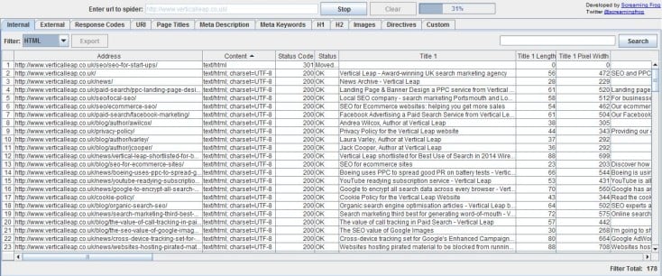 Screaming Frog's SEO Spider