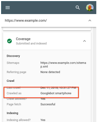 Google Search Console crawled section on URL inspection tool