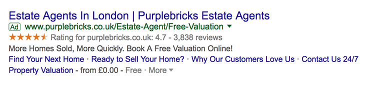 Google seller ratings showing in listing for estate agents