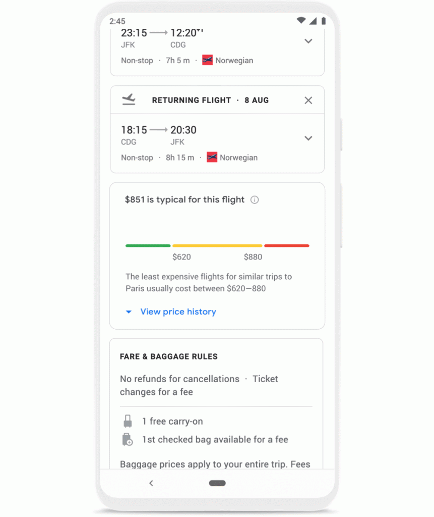 Google Flights price checker