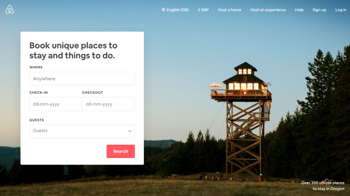 Airbnb homepage