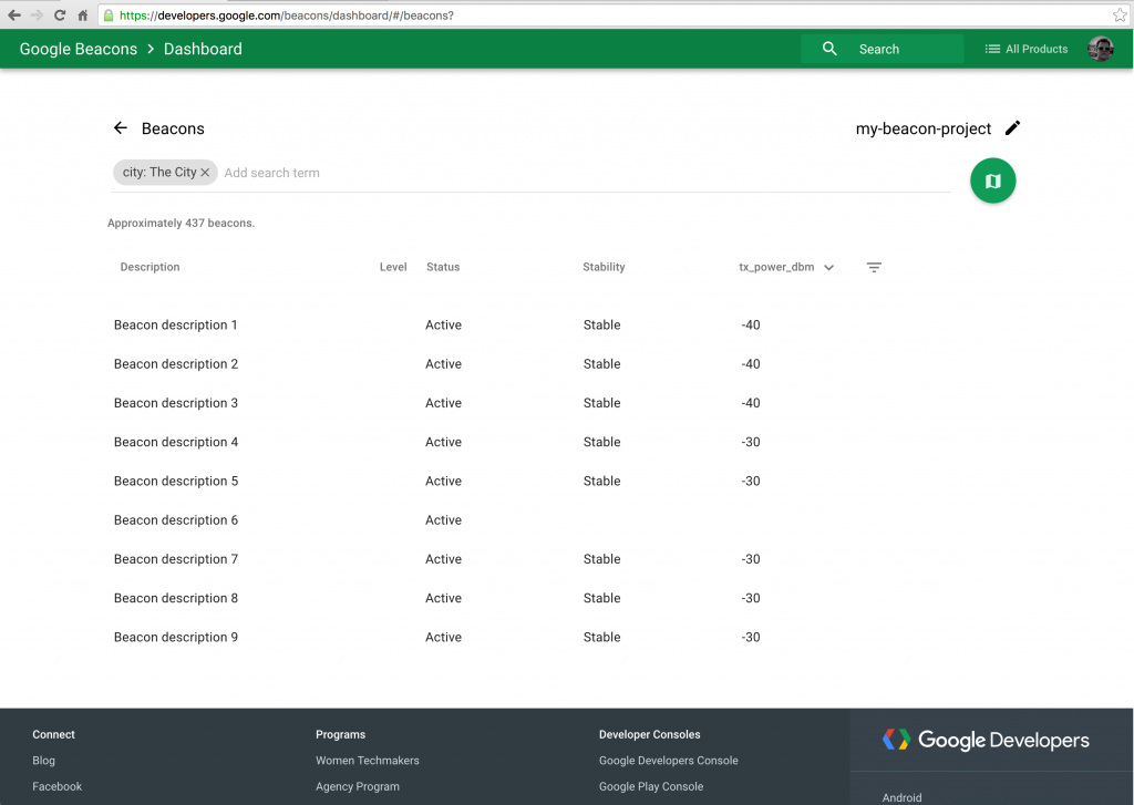 Google Beacon Platform Project Dashboard