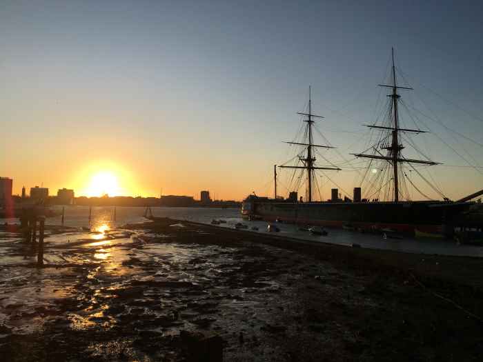 Portsmouth harbour showing the Victory ship