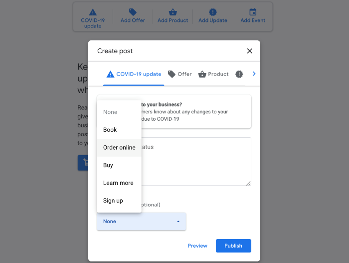 Creating a Covid-19 update on Google Business Profile