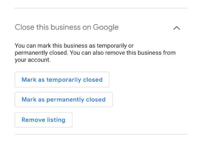 Close this business option on Google Business Profile