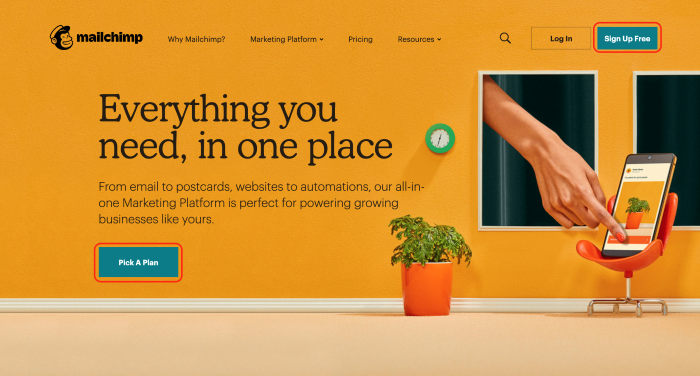 Mailchimp homepage