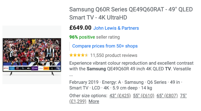 samsung ad showing 96% positive seller rating
