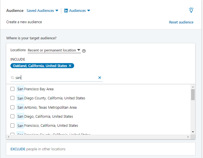 Location targeting on LinkedIn