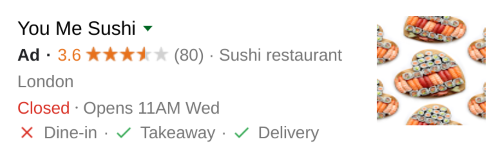 You Me Sushi Google My Business page showing COVID options