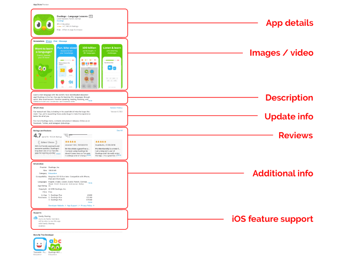 Example app listing in iOS app store