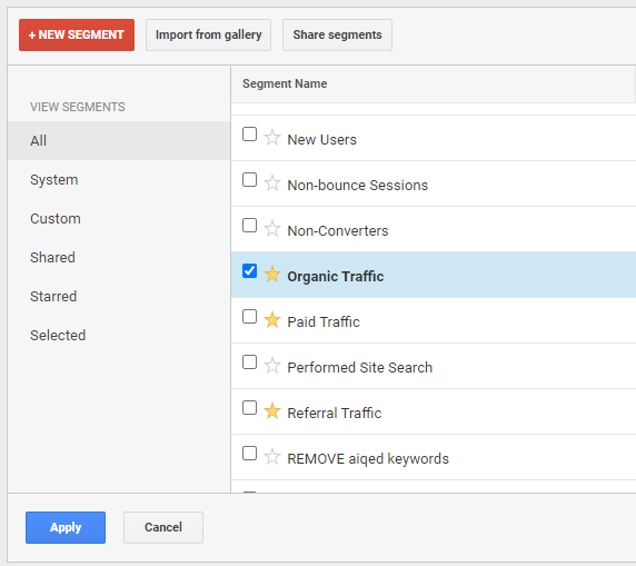 How to set an Organic Traffic segment