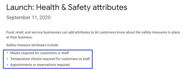 Health and safety attributes launched in Google my Business for COVID