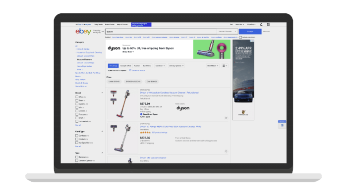 Top of search display ad on eBay