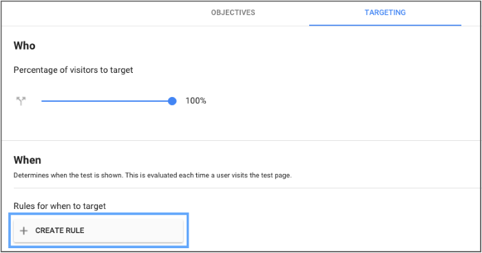 Example of how you can target visitors using Google Optimize 360